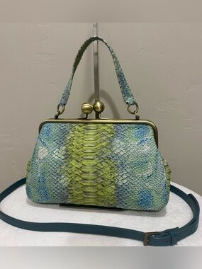 Snakeskin Embossed Cowhide Handmade Kisslock Frame Bag, Multi Use Style Bag